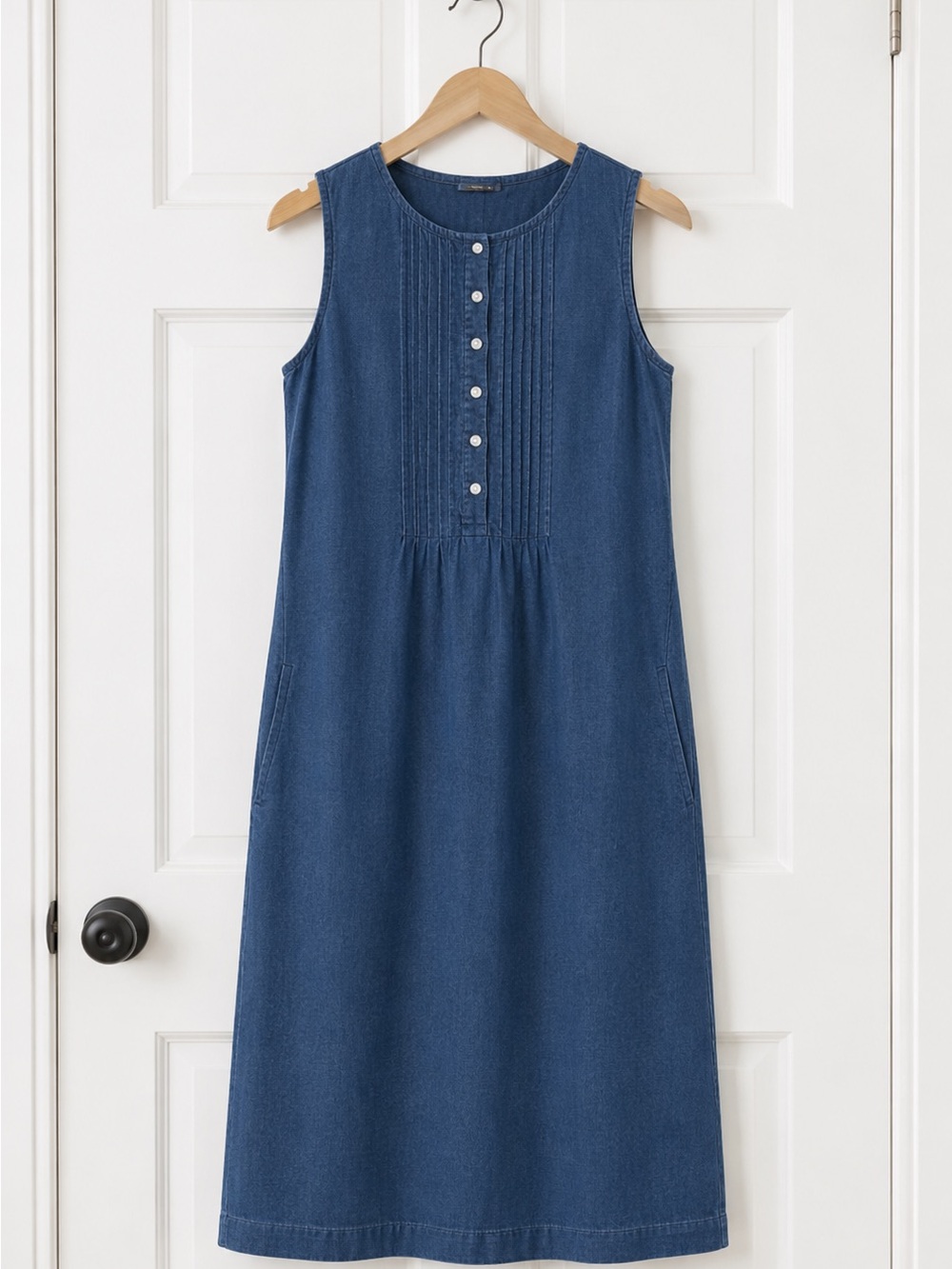 Coldwater Creek Sleeveless Chambray Midi Dress - Denim Blue Sz L